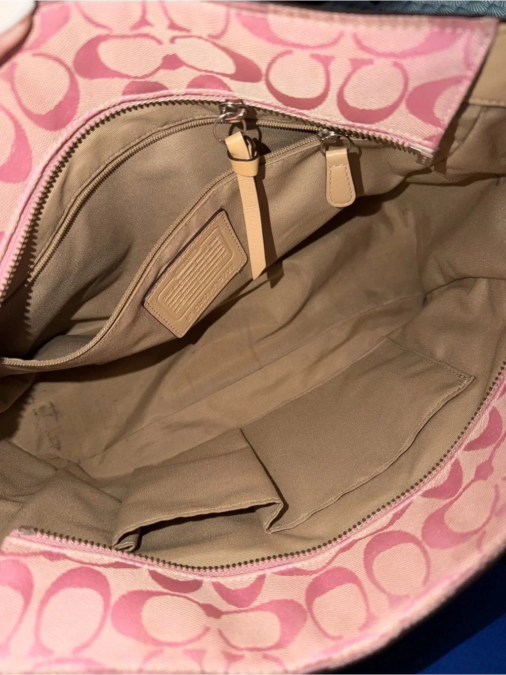 Coach Pink and Brown Patchwork Leather-Trim Tote